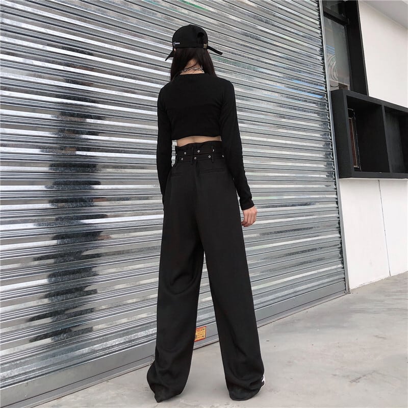 [Demon King Series]★Gaucho Pants★ Pants Bottoms Gaucho High Waist Long Length Plain Black Black Casual