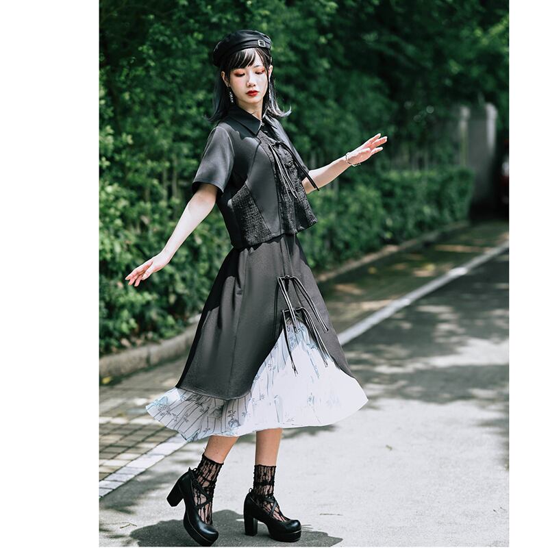 [Kokaisha---Bamboo Series] ★Chinese style skirt★ Fringe Chinese clothing Original Color scheme Irregular Black Black