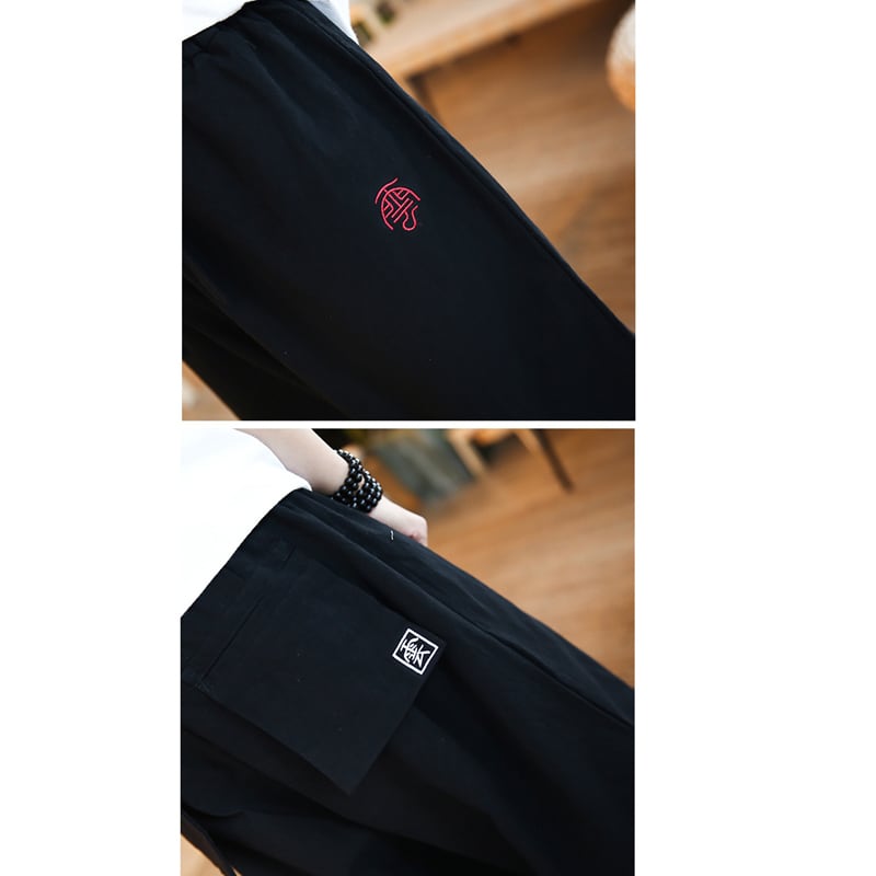 [Small Trouble Series] ★China style pants★ 3 colors Black or Blue or Red Fake layered Large size Easy to match