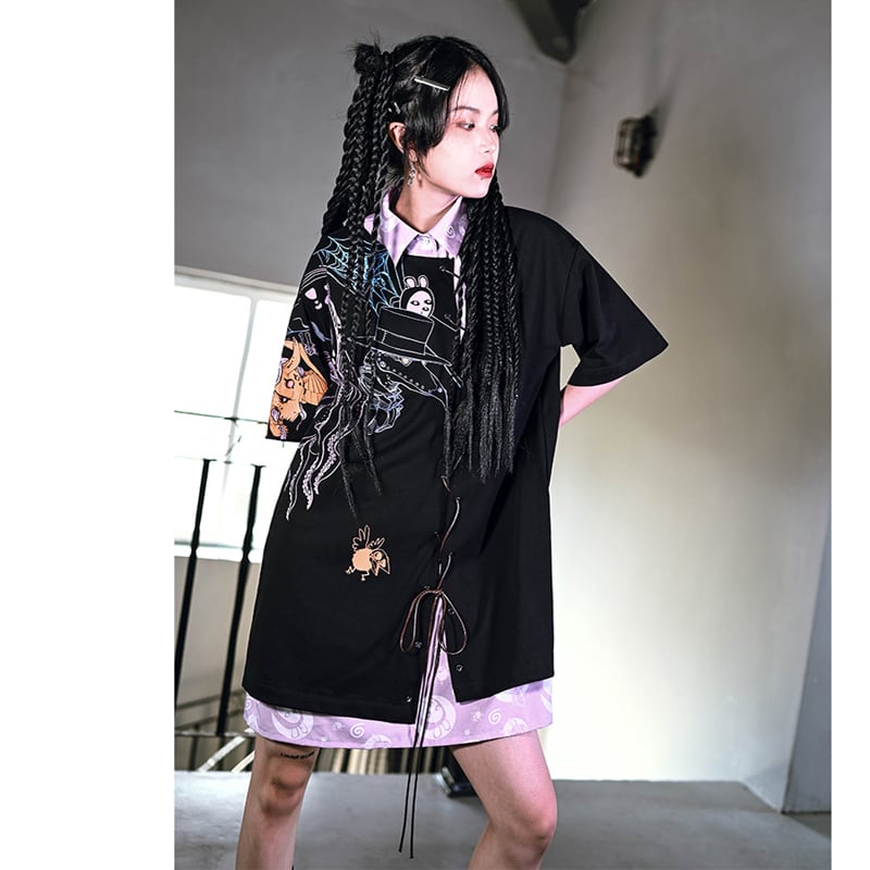 [Old Monster---Monster CLUB Series] ★One Piece★ Switching Fake Layered Black Black Short Length