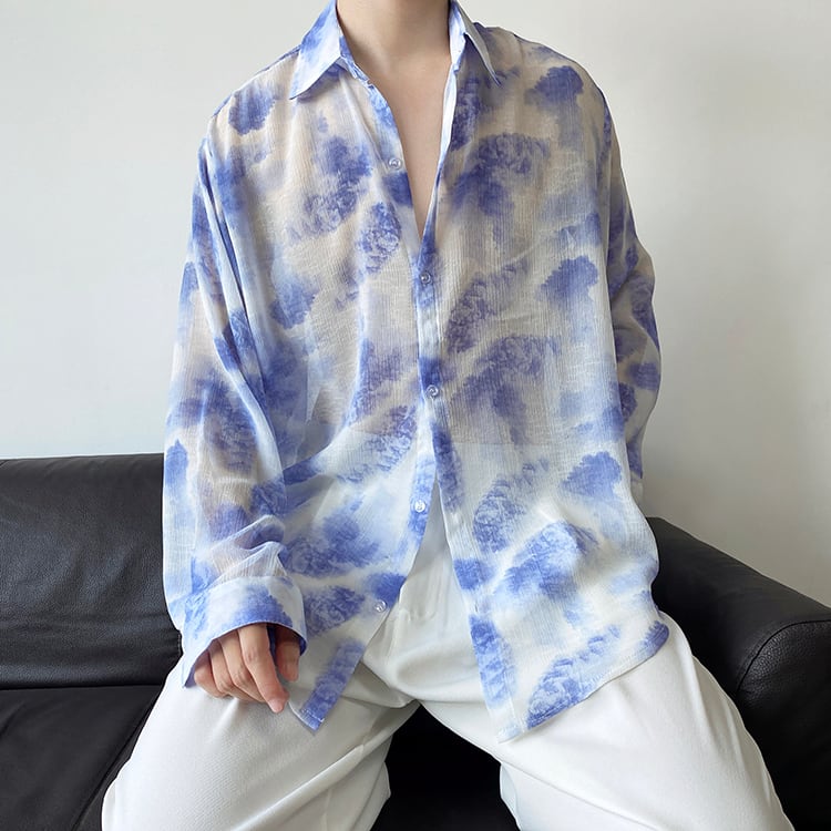 [ZHUIYI Series]★Shirt★ Tops, long sleeve shirt, floral pattern, unisex, men's, thin, cool, sun protection, cooling protection