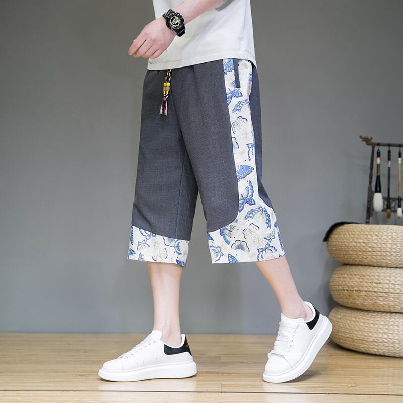 [JUNYI Series]★China style trousers★ 3color bottoms trousers casual pants unisex men's large size switching 3/4 length short length pants