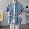 Load image into Gallery viewer, [YISHUO Series]★Chinese style shirt★ 2color Unisex Men's Large Size Denim Shirt Chinese Clothes Blue
