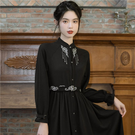 [Treasure Island Series]★Chinese style dress★ Long length Hanfu dress Chinese style Black Black