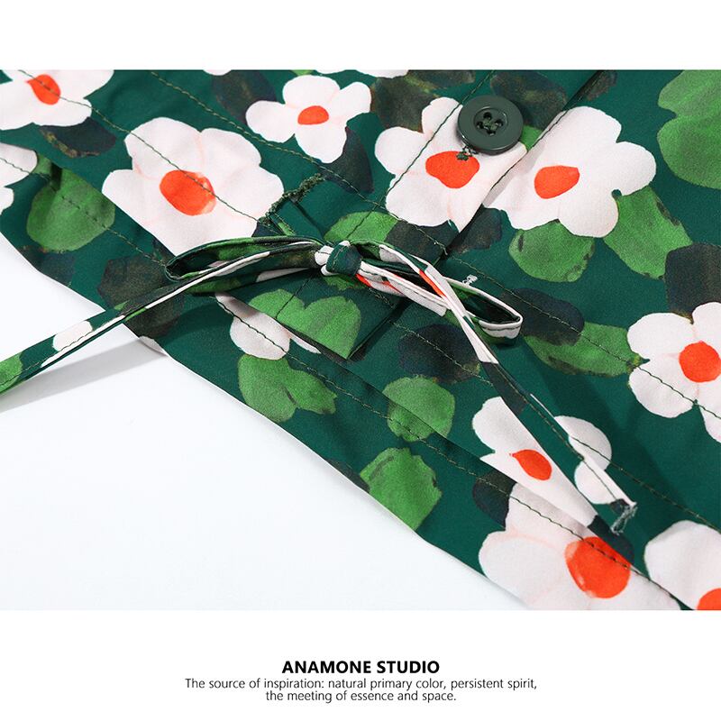 [ANAMONE STUDIO series] ★Floral pattern shirt★ Tops, short sleeves, print, retro, SML, short length, summer clothes, cool