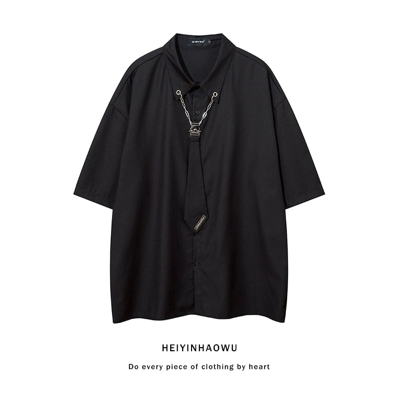 [KAER Series]★Shirt with tie★ Tops 2color Long sleeve shirt Short sleeve shirt Unisex Men's Large size Black White