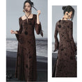 Load image into Gallery viewer, [Da Qinglong Shu Series] ★Chinese style dress★ Floral pattern, long length, long sleeve shirt, Chinese clothes, original, coffee color
