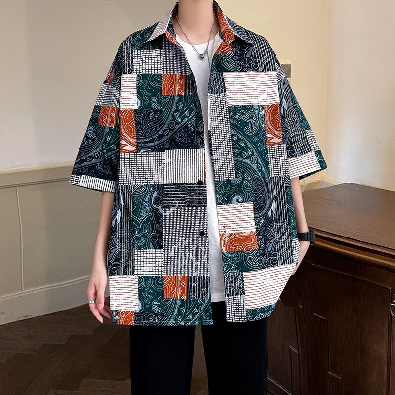 [ZHENNAN Series] ★Floral Pattern Shirt★ 2color Plaid Aloha Shirt Okinawa Hawaii Tops Short Sleeve Shirt Unisex Men's Summer Clothes