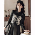 Load image into Gallery viewer, [Shukunsho series] ★China style dress★ 2color fake layered ladies cute retro autumn clothes black coffee color
