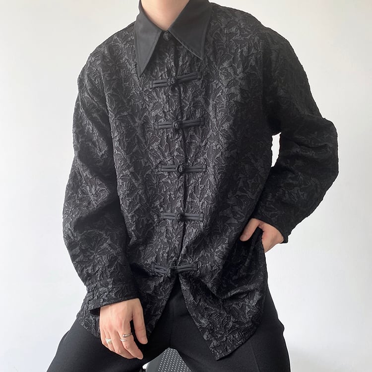 [Orange Family Series] ★China Style Shirt★ Chinese Clothes Tops Unisex Men's Black Black China Button