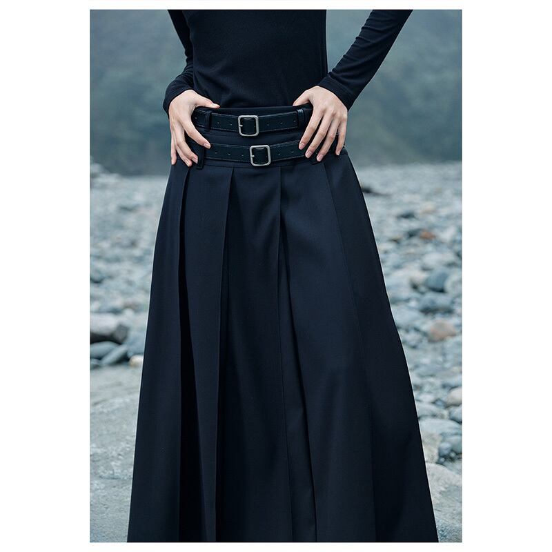 [Big Blue Dragon Series] ★China style skirt★ Bottoms with belt, black, high-looking, slimming, improving temperament