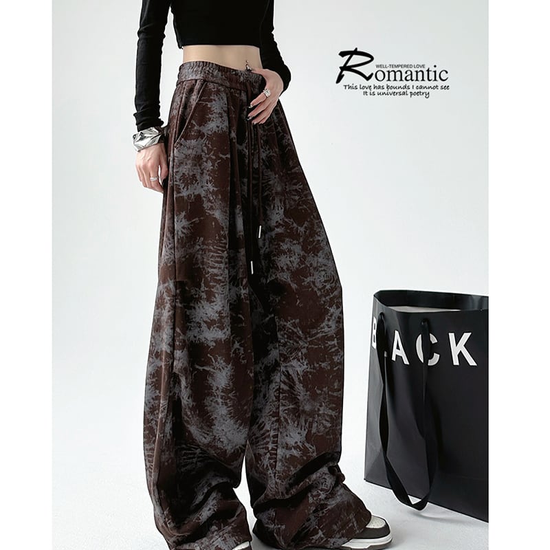 [Ki Shoko Series] ★Casual Pants★ 2color Floral Pattern Pants Bottoms Unisex Men's Black Coffee Color