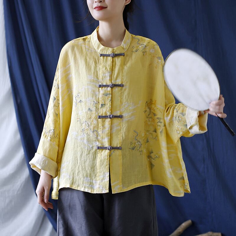 [LINASHANG Series] ★China style tops★ 3color shirt Improved temperament Improved Tang suit Loose print