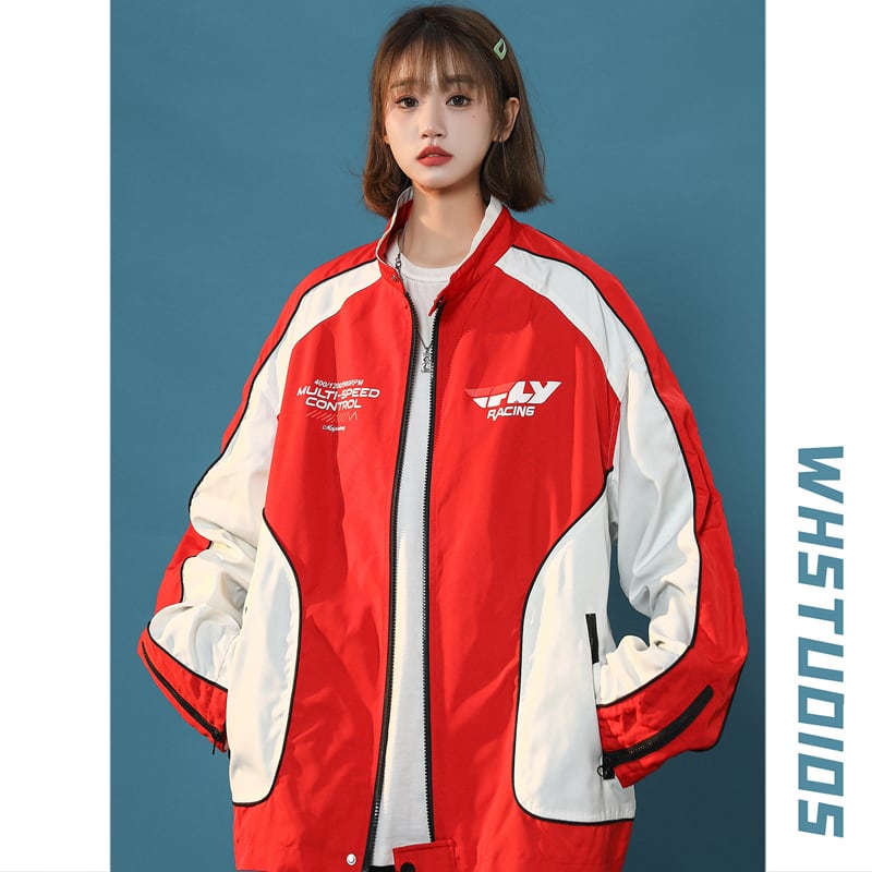 [HUINIU series]★Jacket★ 2color outerwear unisex men's color scheme red black ML XL 2XL