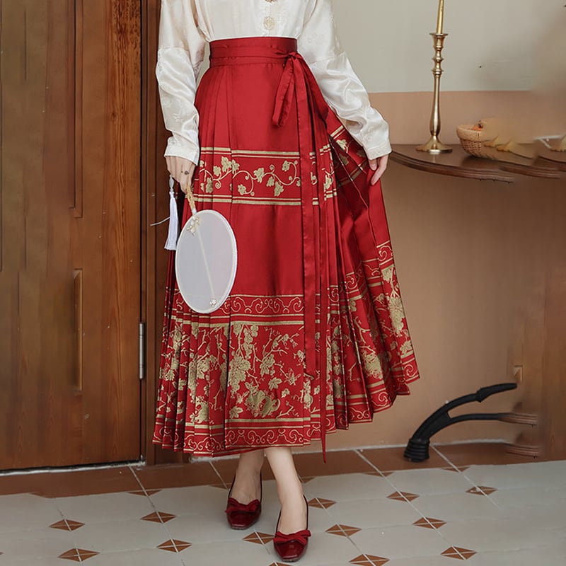 [BAIRIMENG Series] ★Chinese style skirt★ Maki skirt bottoms Hanfu skirt Red Red