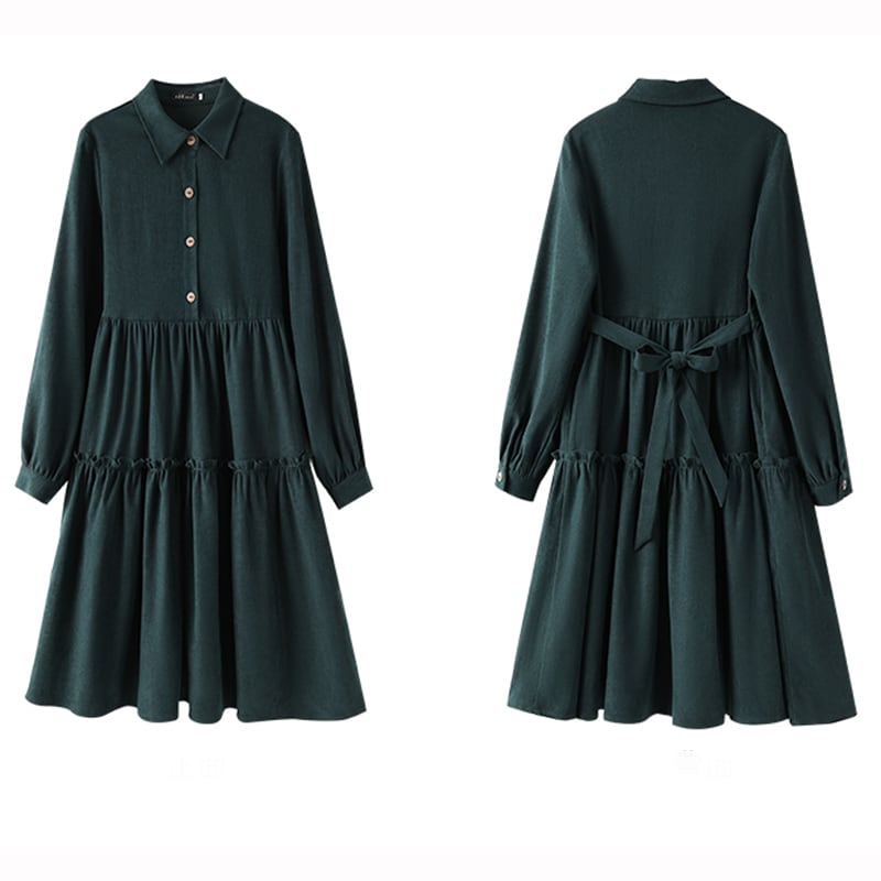 [Mokuyi Series] ★One Piece★ 2color Long Sleeve One Piece Women's Cute Retro Black Green