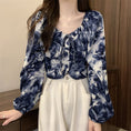 Load image into Gallery viewer, [SANMUZI Series] ★Tops★ 3 Colors Floral Tops Blouse Mini Length Cute Spring Clothes Unique Black Gray Blue
