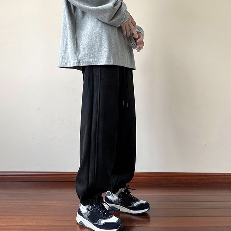 [PPDJ Series]★Casual Pants★ Regular type or brushed lining type 2color Bottoms Trousers Suede Unisex Men's Gray Black