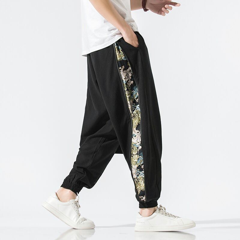 [Sumi Series]★China style pants★Bottoms Unisex Men's Large Size Black Black Switching