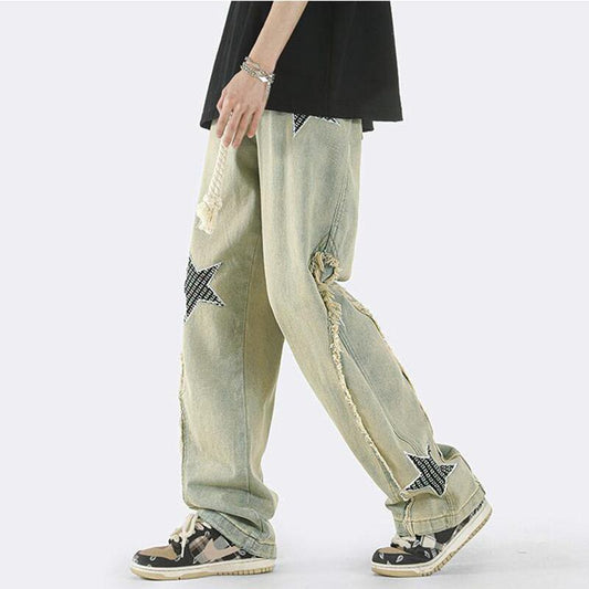 [Emeisa Series]★Denim Pants★ Bottoms Pants Unisex Men's Retro Star Star SML XL 2XL