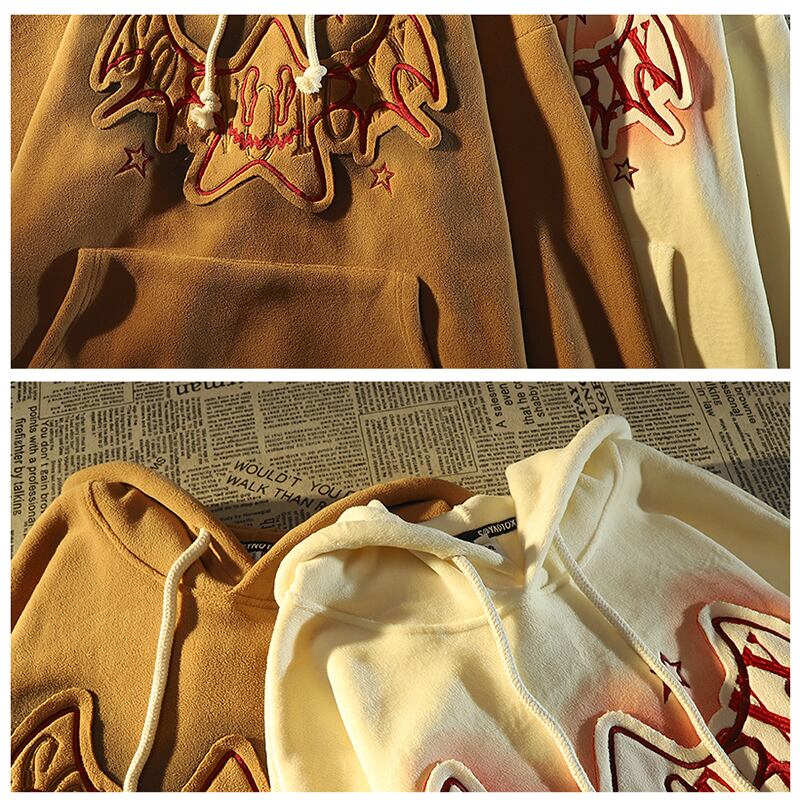 [Roba Series] ★Fleece-lined hoodie★ 2color tops unisex men's embroidered beige coffee color