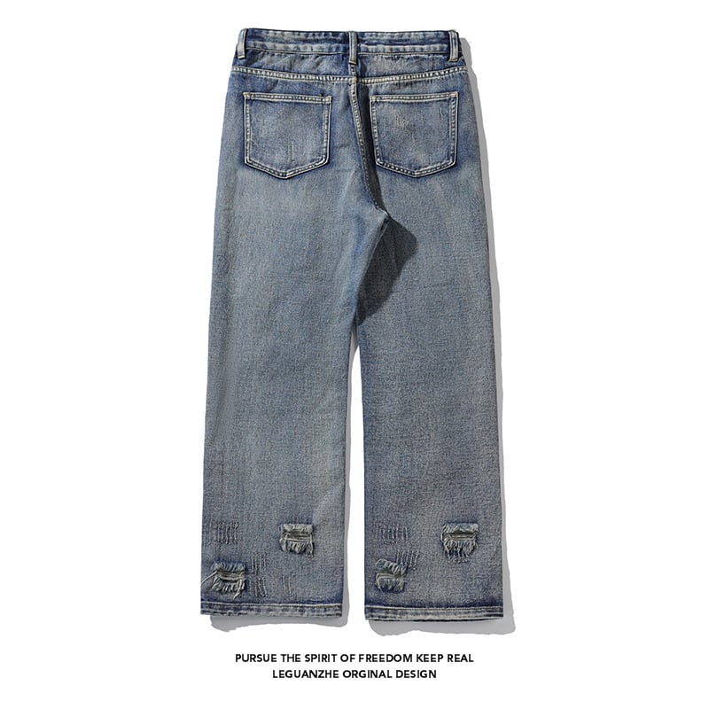 [BIGEMAN Series]★Denim pants★Bottoms Pants Unisex Men's Distressed Stylish Blue Blue