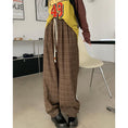 Load image into Gallery viewer, [Kumikumi Series] ★Casual Pants★ 2color Bottoms Trousers Casual Plaid Pattern Black Coffee Color Elastic Waist
