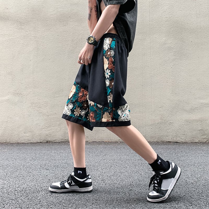 [V37 Series]★Shorts★ 2color Shorts Summer Clothes Embroidery Floral Pattern Unisex Large Size Casual