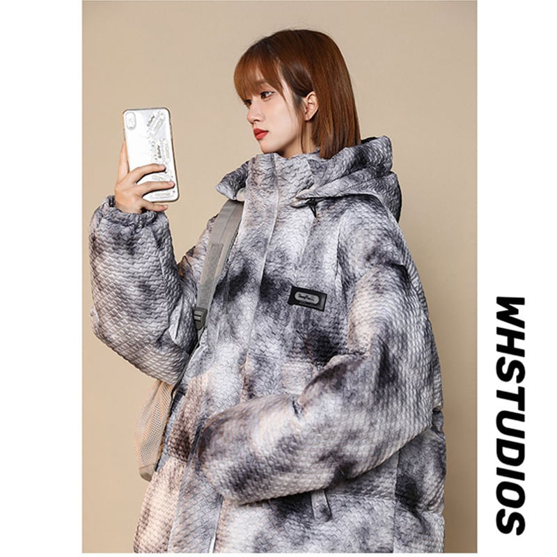 [Morimoto Series] ★Winter Coat★ 3color Cotton Coat Unisex Men's Print Gray Blue Green