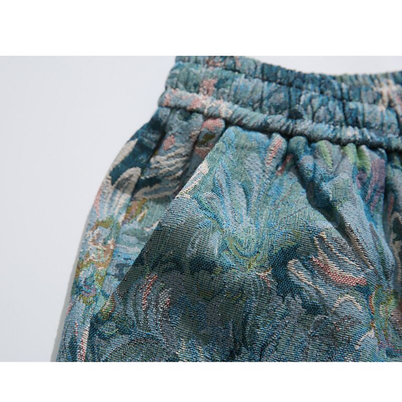 [Satoru Series] ★Shorts★ 3color Floral Pattern Bottoms Short Length Pants Unisex Men's Blue Black Green