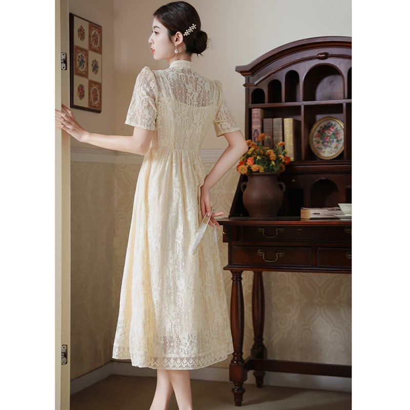 [BAIRIMENG Series]★China style dress★ Lace dress Improved Chinese dress Summer clothes Beige