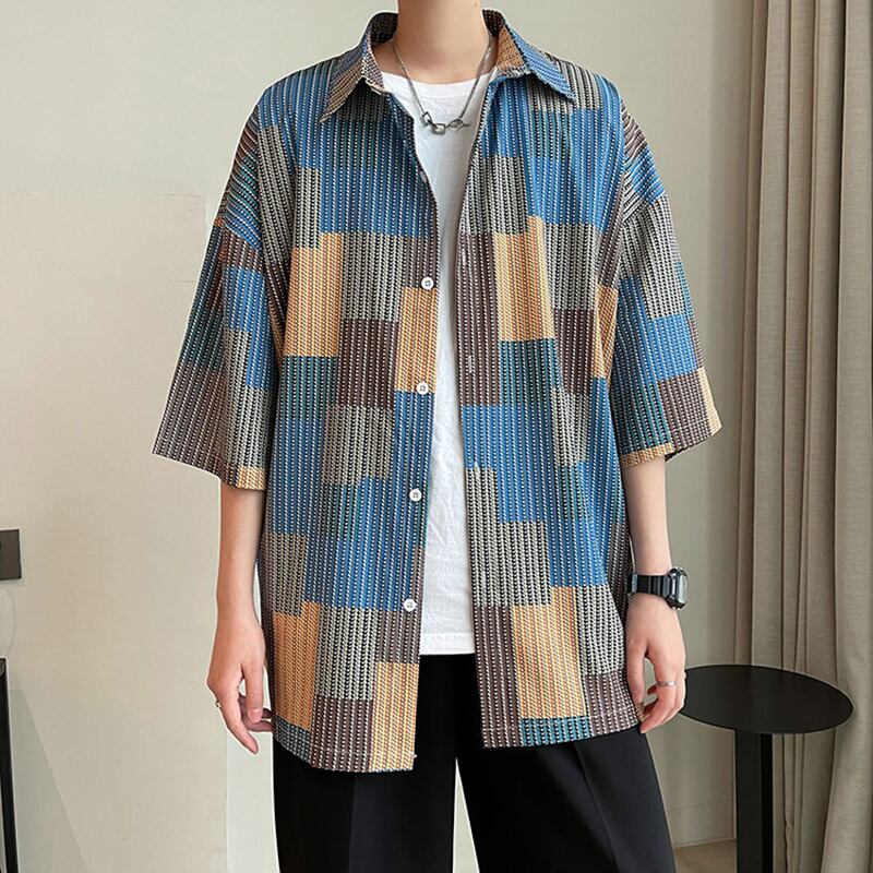 [TIAOTA Series]★Shirt★ Tops Unisex Men's Summer Clothes Easy to Match Plaid Summer Clothes Hawaii Aloha Shirt