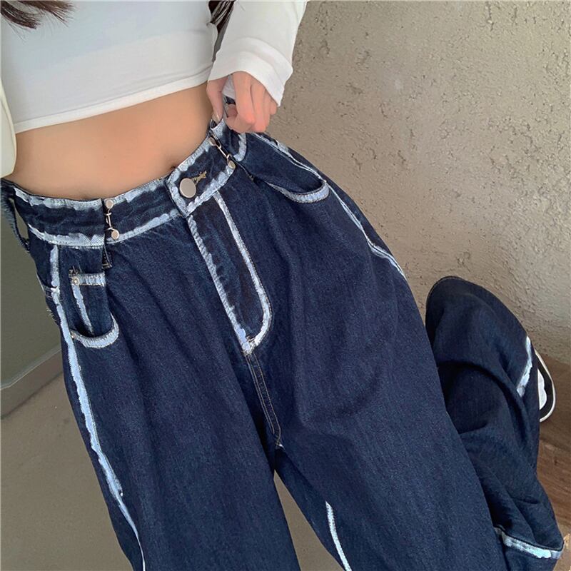 [Left Little Sister Series]★Denim Pants★ Gaucho Pants High Waist Fashion Slimming Blue Blue SML XL