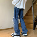 Load image into Gallery viewer, [DUFENG Series]★Denim Pants★ Bottoms Pants Unisex Men's Large Size Distressed Blue Blue
