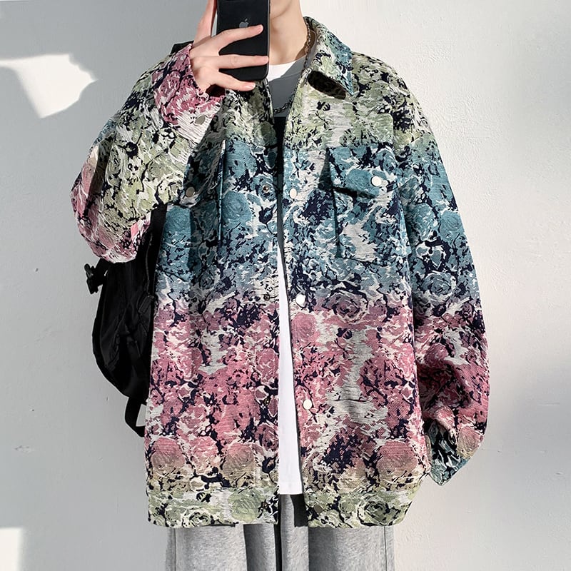 [KCSJ Series] ★Jacket★ Outer tie-dyed ink pattern unisex men's large size casual