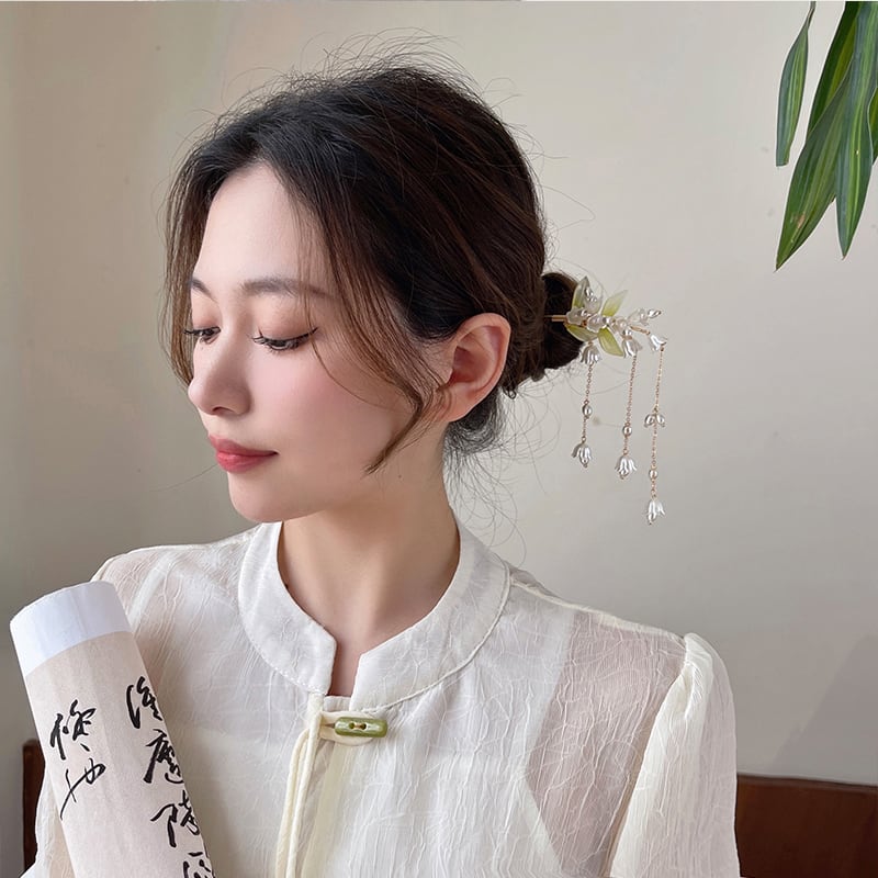 [Liaoyuan Series] ★Chinese style hair ornament★ 1 hairpin, old-fashioned women's accessories, lily of the valley, bell orchid, fringe