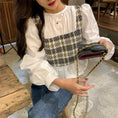 Load image into Gallery viewer, [KEKELI Series] ★Tops★ Faux layered plaid round neck white Easy to match
