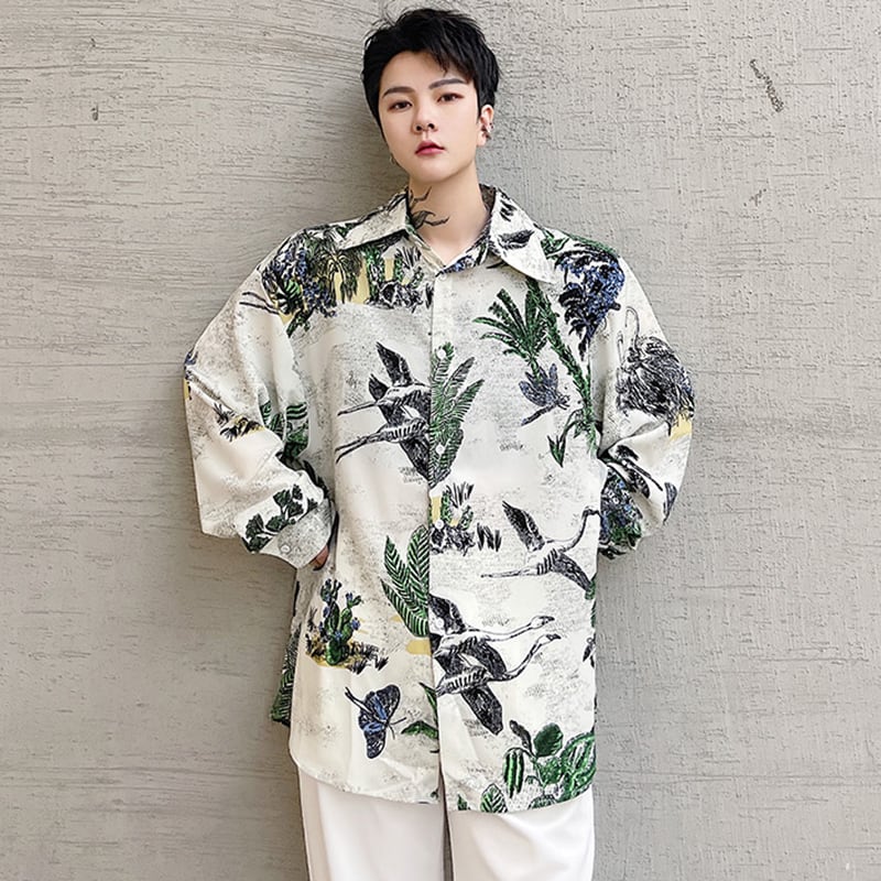 [Illustrated series] ★China style shirt★ Tops, long sleeve shirt, unisex, men's print, thin, sun protection