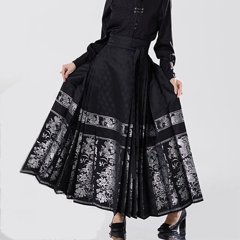 [BAIRIMENG Series]★China style skirt★Maki skirt bottoms Improves temperament Black Black Easy to match