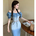 Load image into Gallery viewer, [NANA Series]★Setup★ Tops + Skirt Denim Blue Blue Slimming Sexy Gradation
