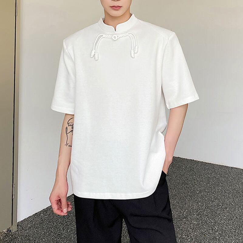 [ZHUIYI Series]★China style T-shirt★ 2color tops Chinese button unisex men's simple black white