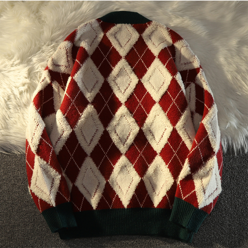 [NANSHIYUN Series] ★Sweater★ 2color Tops Christmas Plaid Diamond Shape Cute New Year Date Red Pink