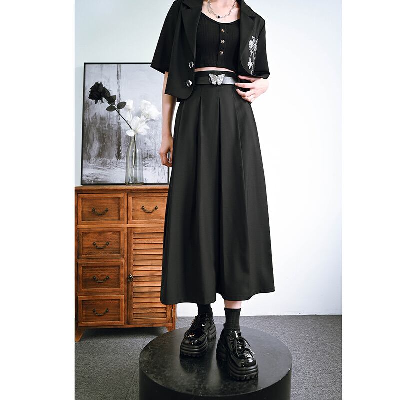 [Kokaisha---Kabunji series] ★China style skirt★ Bottoms Plain Easy to match Black Black S M L XL