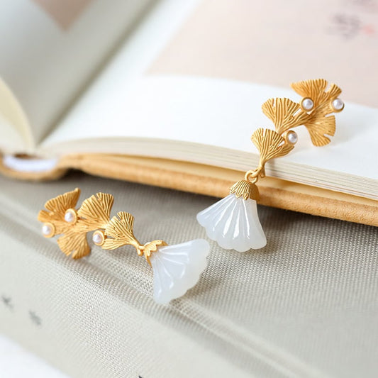 [Hundred Year Phoenix Guuo Series]★China-style earring★Earrings, Chinese-style accessories, accessories, ginkgo, gold, ladies