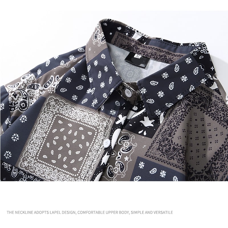 [MOISHE TIDE Series]★Shirt★ Tops Paisley Long Sleeve Shirt Unisex Men's Ethnic Style Fashion