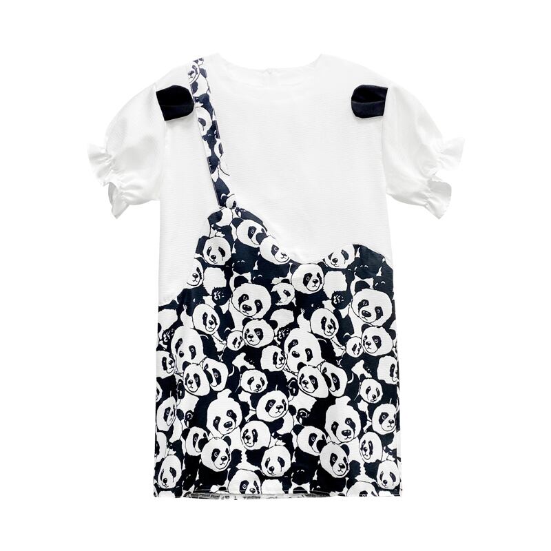 [Left Sister Series] ★One Piece★ Panda Super Cute Loose Round Neck Short Sleeve Short Length Switchable