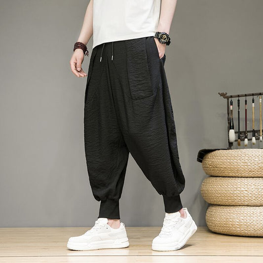 [Small Trouble Series]★China Style Pants★ 4color Unisex Men's Large Size Casual Pants Black Gray Beige Green