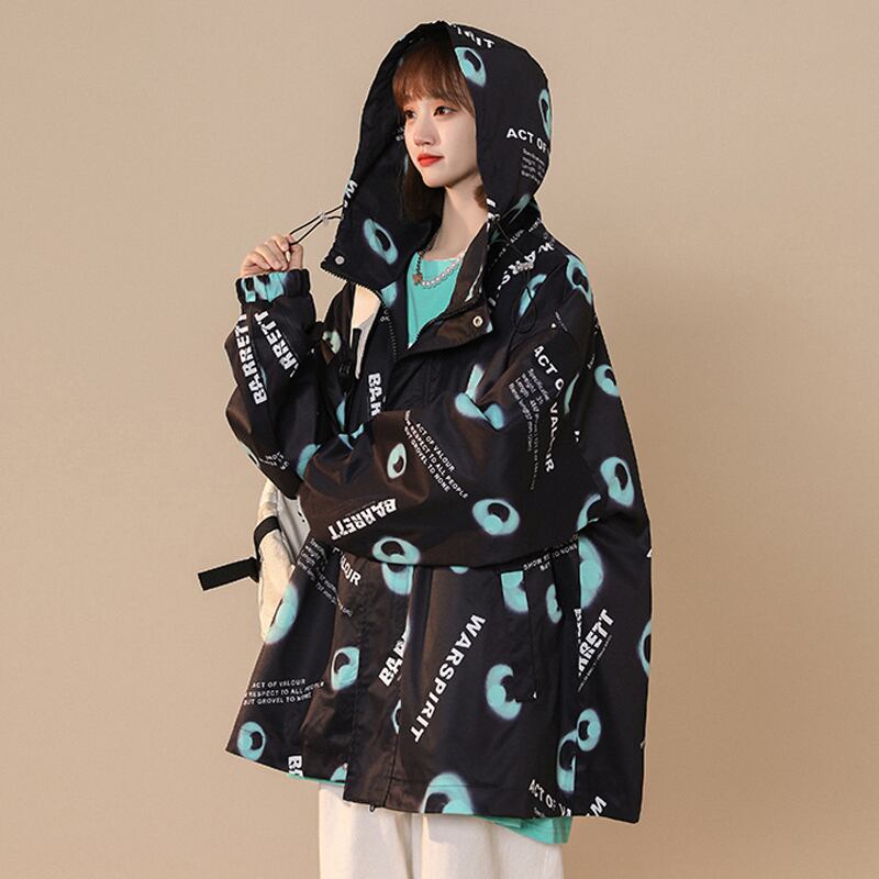 [Fujiman Series] ★Jacket★ 2color outerwear unisex men's graffiti black white hooded unique