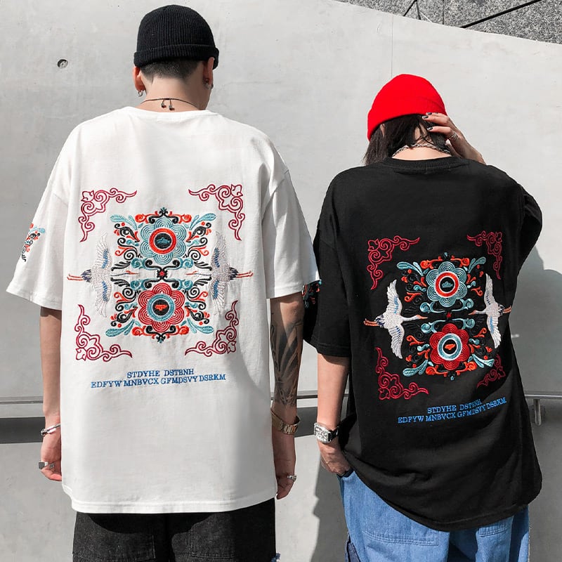 [YUWA Series] ★China style T-shirt★ 2color crane unisex couple clothes tops easy to match