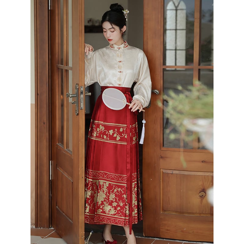 [BAIRIMENG Series] ★Chinese style skirt★ Maki skirt bottoms Hanfu skirt Red Red